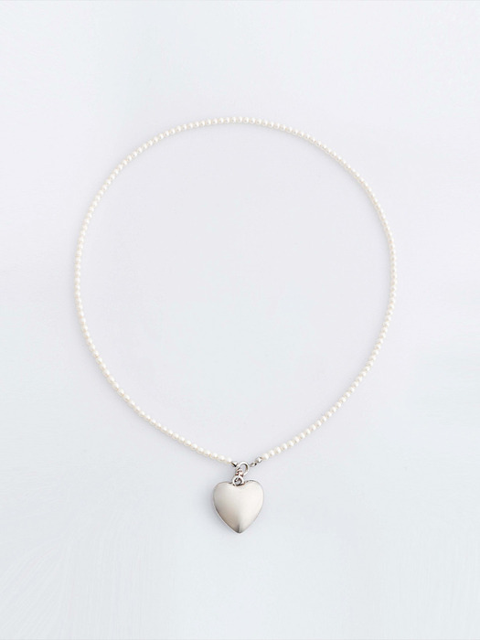 Pearl strap heart long necklace