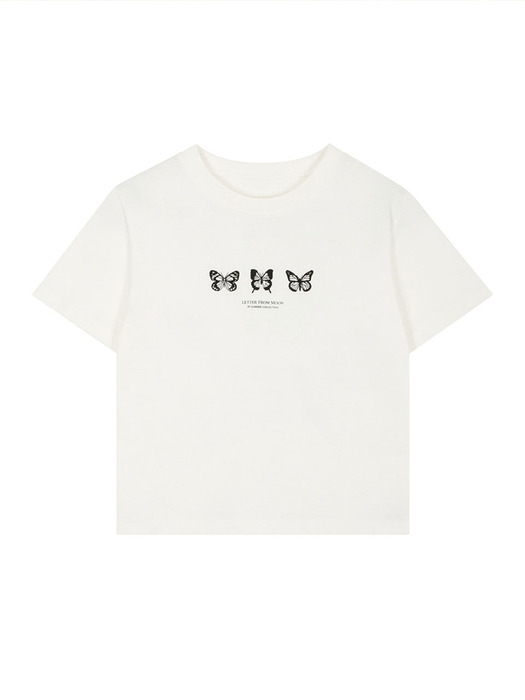 Triple Butterfly Crop Short Sleeve T-shirts ( White )