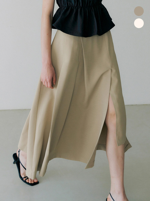 comos 871 unbalance pleats flared skirt (2color)