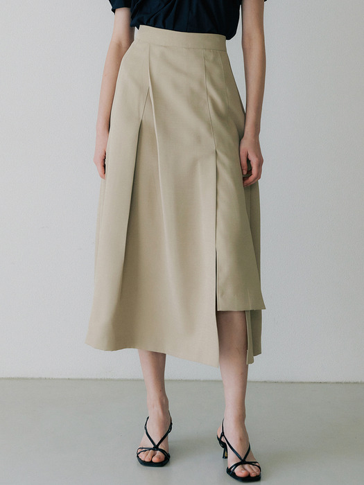 comos 871 unbalance pleats flared skirt (2color)