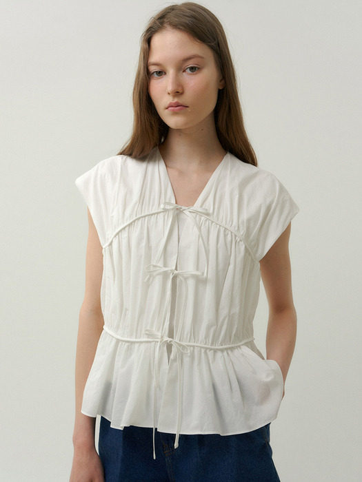 cotton shirring blouse (white)