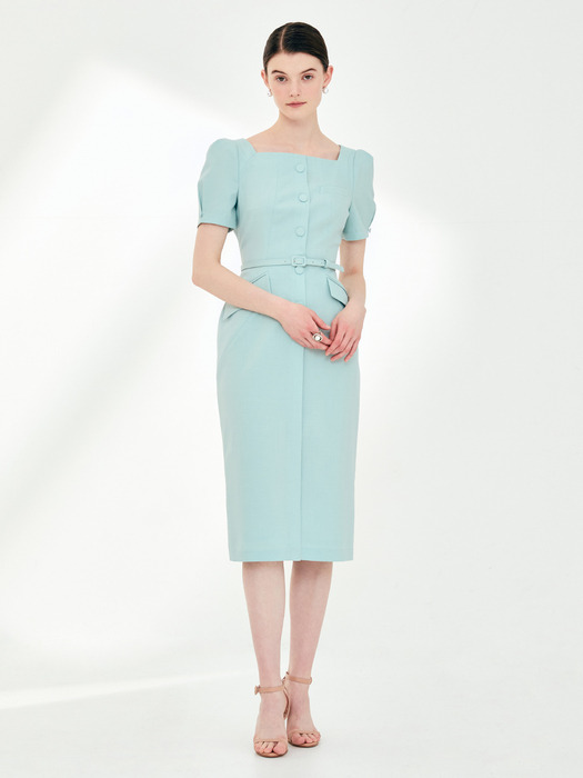 EMILY Square neck H-line dress (Rouge pink/Mint)