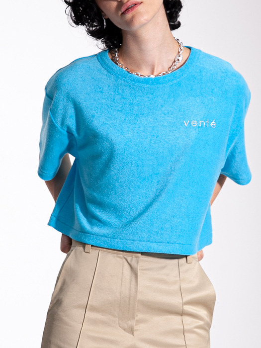Terry cropped t-shirt in vivid blue