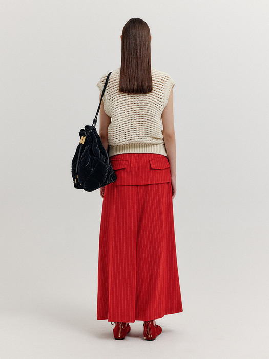 XEEY Pocket Knit Vest - Cream/Red