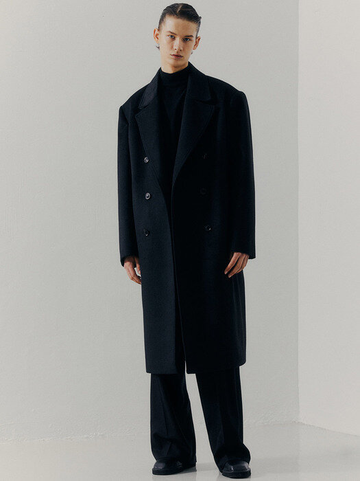 OVERSIZED WOOL DOUBLE BREASTED COAT(BLACK)