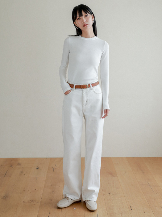 Lossy  semi-wide denim pants_white