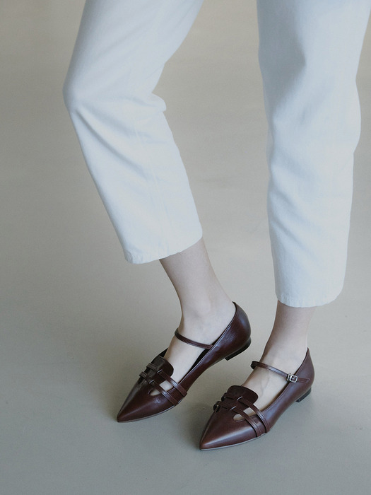 Patent Leather Flat Shoes (Brown)