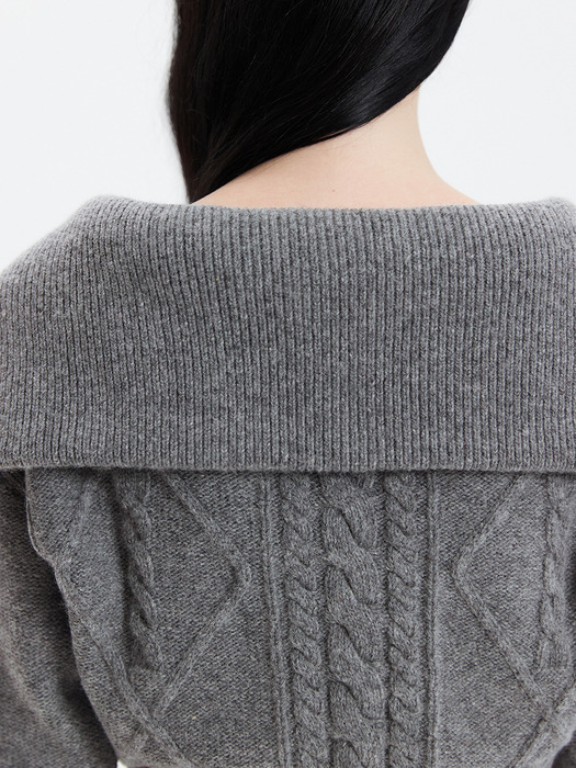 TWO-WAY CABLE KNIT ZIP-UP_GREY