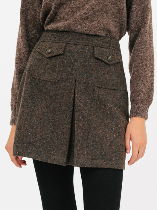 pocket wool short skirt_brown