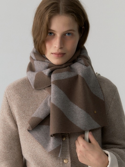 cashmere wool blended jacquard muffler - brown