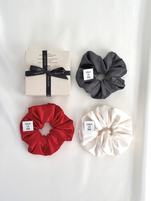 High density 100% silk scrunchie (3colors) 실크 스크런치