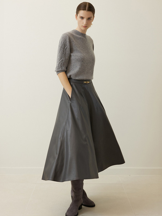 Gold Point A Line Leather Skirt Grey