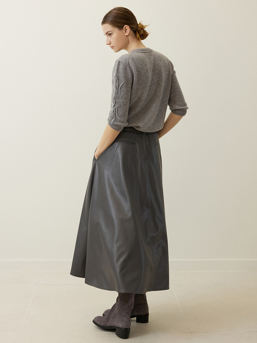 Gold Point A Line Leather Skirt Grey