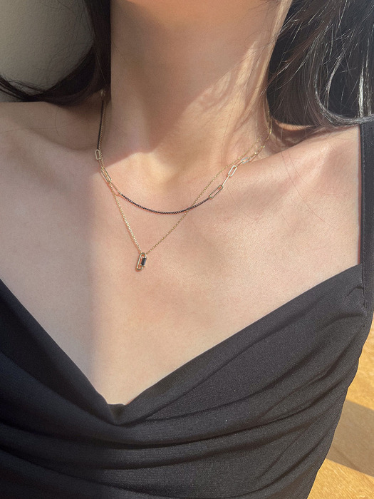 14k black square necklace