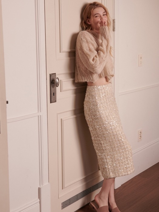 Madison Sequin Straight-fit Skirt [Beige]