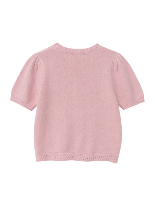 Lace Trimmed Puff Sleeve Knit Top (Pink)