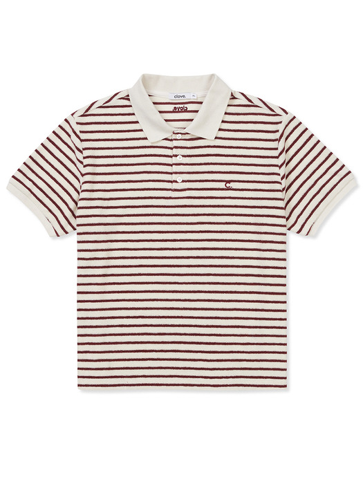 [24SS clove] Soft Stripe Terry Polo Shirt (Burgundy)