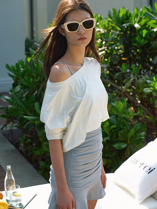 Boat Neck Crop Top Swimsuit[LMBDSW235]-2color