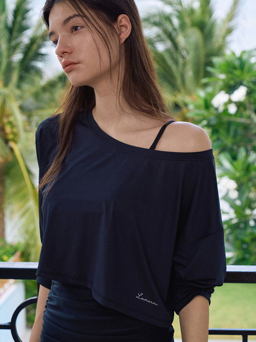 Boat Neck Crop Top Swimsuit[LMBDSW235]-2color