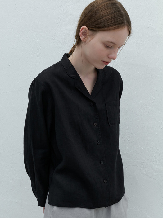 linen natural shirts-black