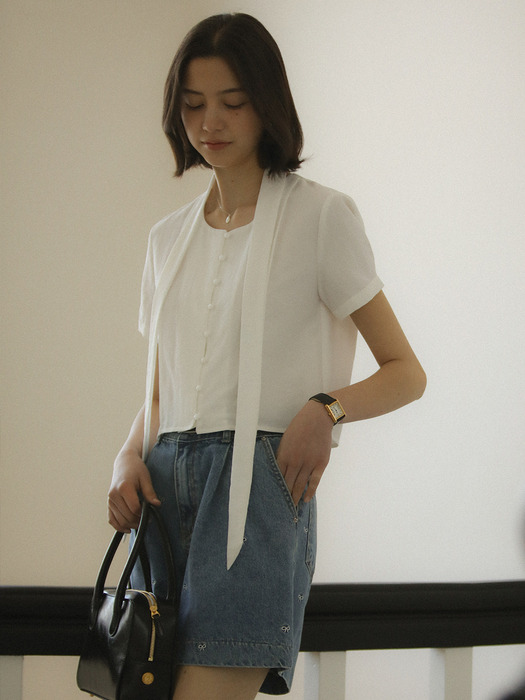 Ivy half sleeve tied blouse_Ivory