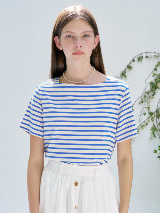 S Boat Neck Stripe Half Tshirt_3colors