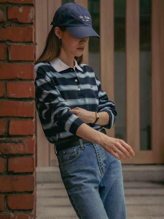 Cotton stripe base collar polo t-shirt_Navy