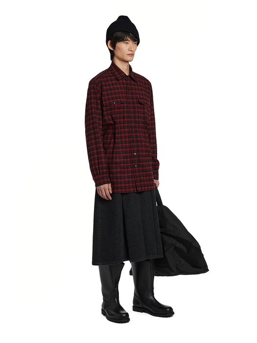 Pintuck Check Shirt_RED