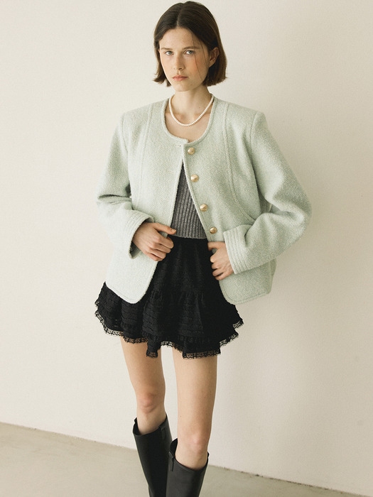 WOOL BOUCLE COAT - MINT