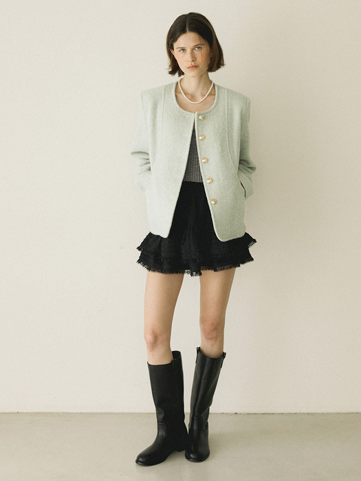 WOOL BOUCLE COAT - MINT