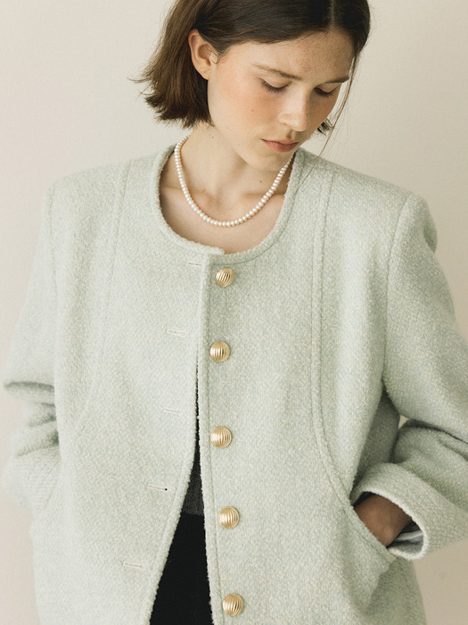 WOOL BOUCLE COAT - MINT