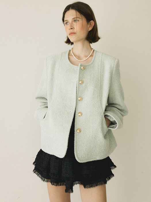 WOOL BOUCLE COAT - MINT