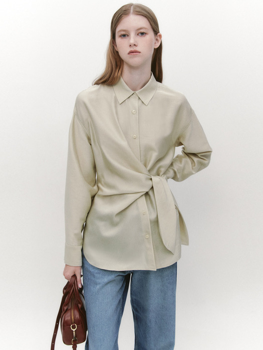 Waist Lace-Up Wrap Shirts OLIVE