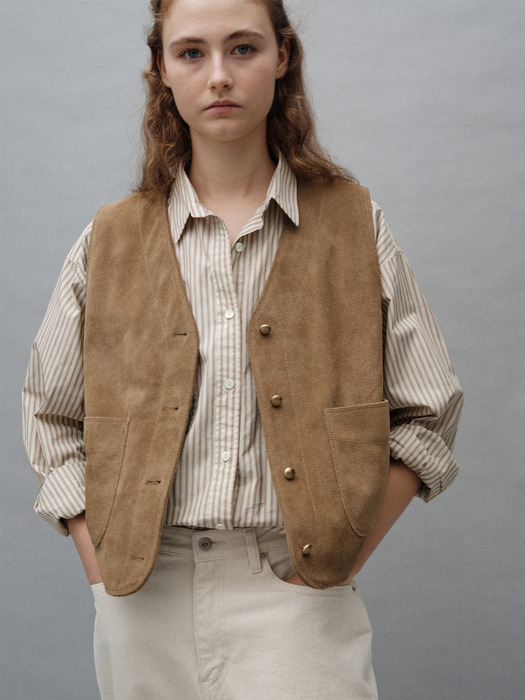 Western suede leather vest (Camel)