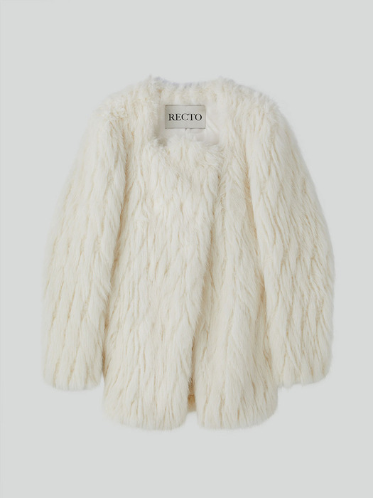 RC SIGNATURE CURVED NECK FAUX FUR JACKET (IVORY)