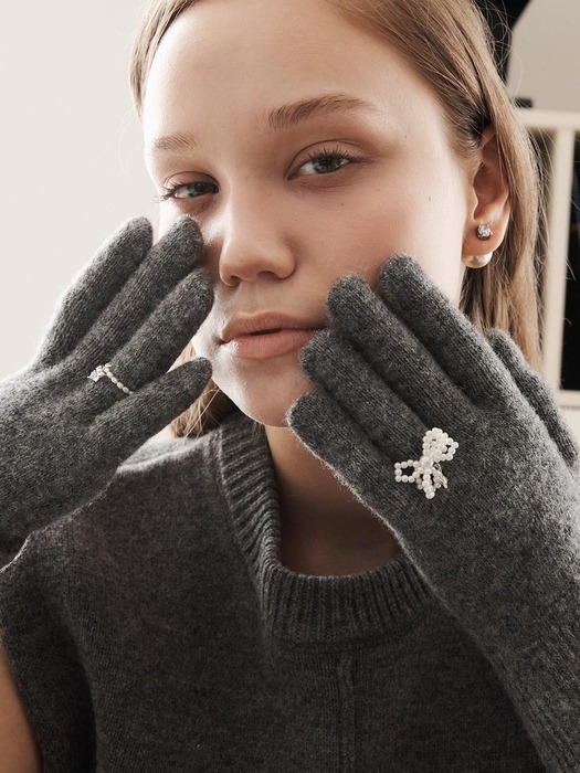 [선물포장] Pearl Jewelry Wool Gloves Grey