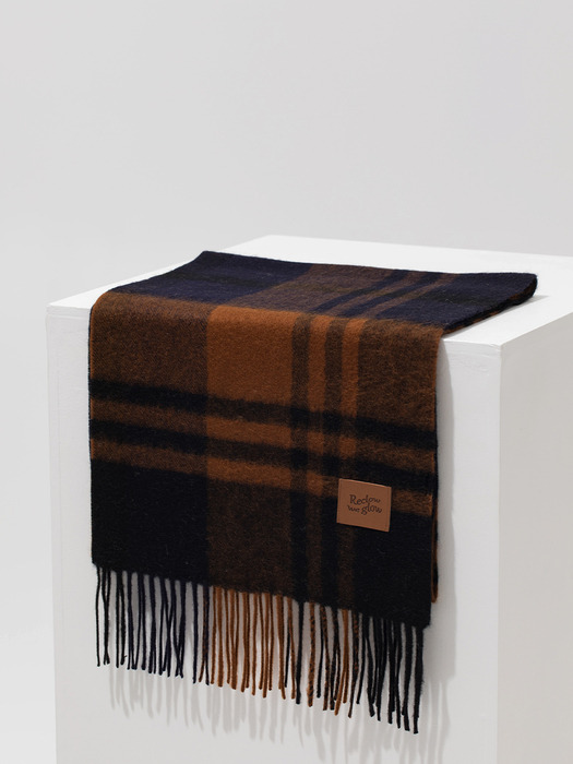 MUNM CHECK CASHMERE 100% MUFFLER CAMEL