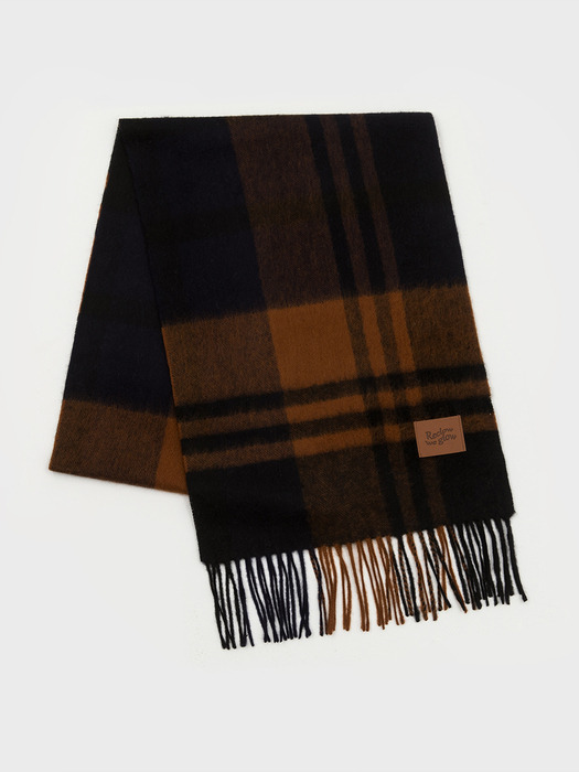 MUNM CHECK CASHMERE 100% MUFFLER CAMEL