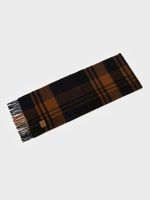 MUNM CHECK CASHMERE 100% MUFFLER CAMEL