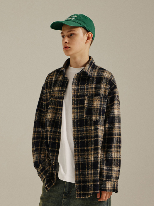 Wool Brushed Check Shirt Black