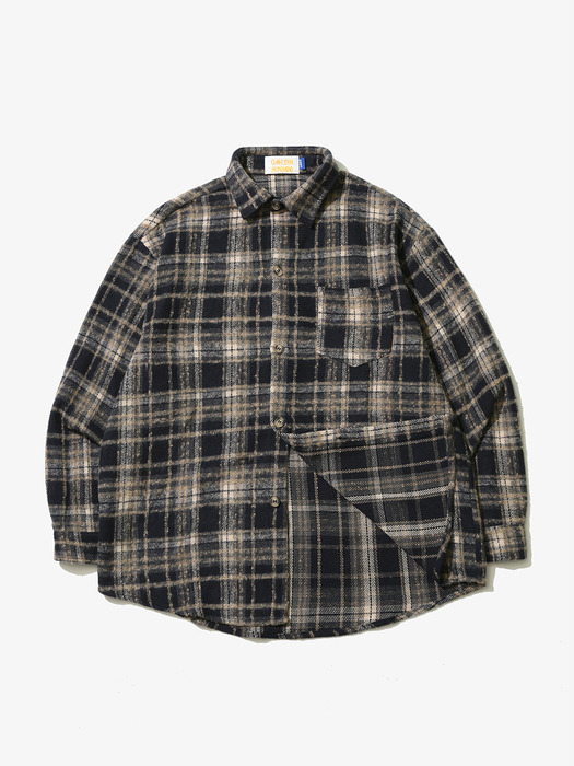 Wool Brushed Check Shirt Black