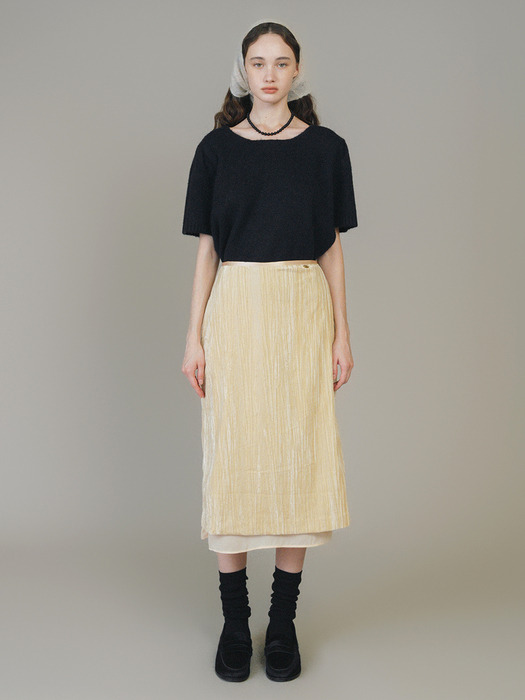 F Wrinkle Velvet Layered Skirt_Beige