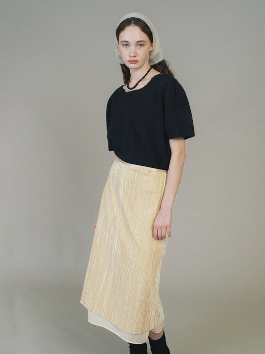 F Wrinkle Velvet Layered Skirt_Beige