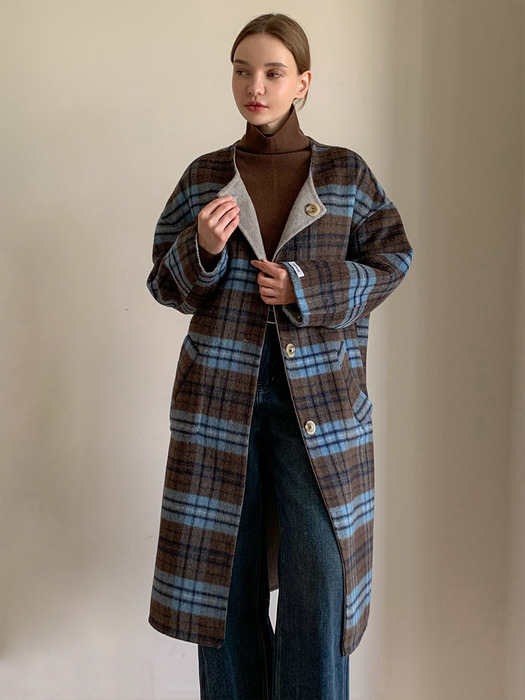 Reversible Check Handmade Long Coat _NAVY VCOAT_021