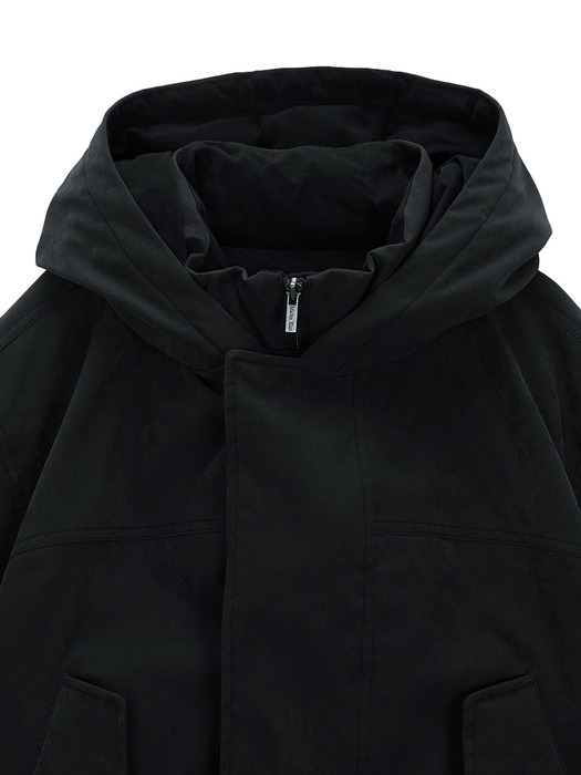 LAYERED HOODY BOMBER DOWN JUMPER IN CHARCOAL