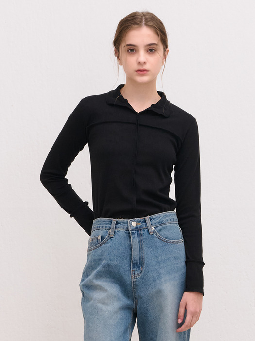 CUTTONG LINE STITCH COLLAR T-SHIRT BLACK