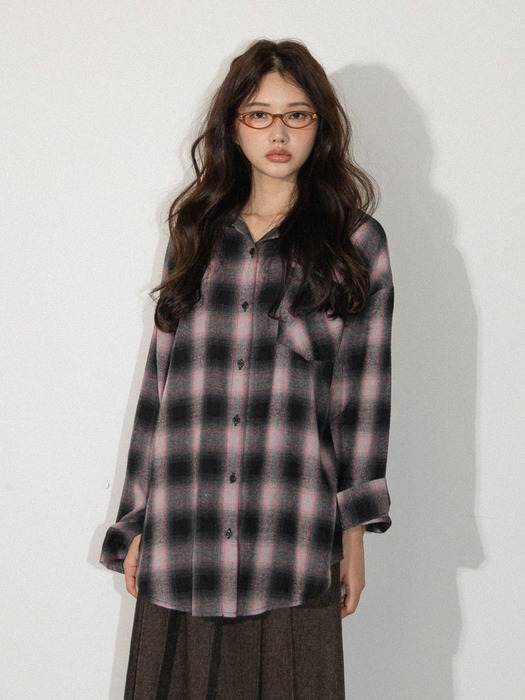 Long check shirt(Pink)