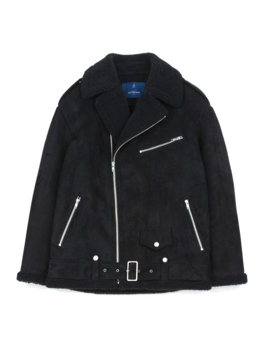 (UNISEX) oversized suede mouton riders jacket (Black)