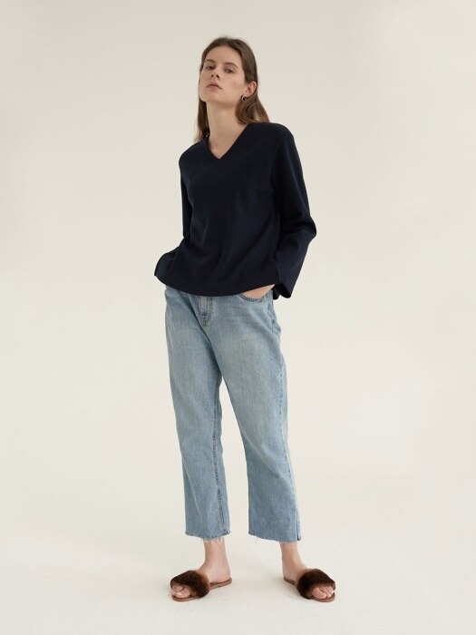 V-NECK SIMPLE TOP D/NAVY