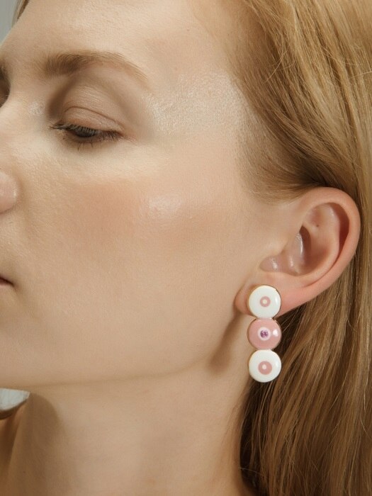 3round bold earring(Pink)